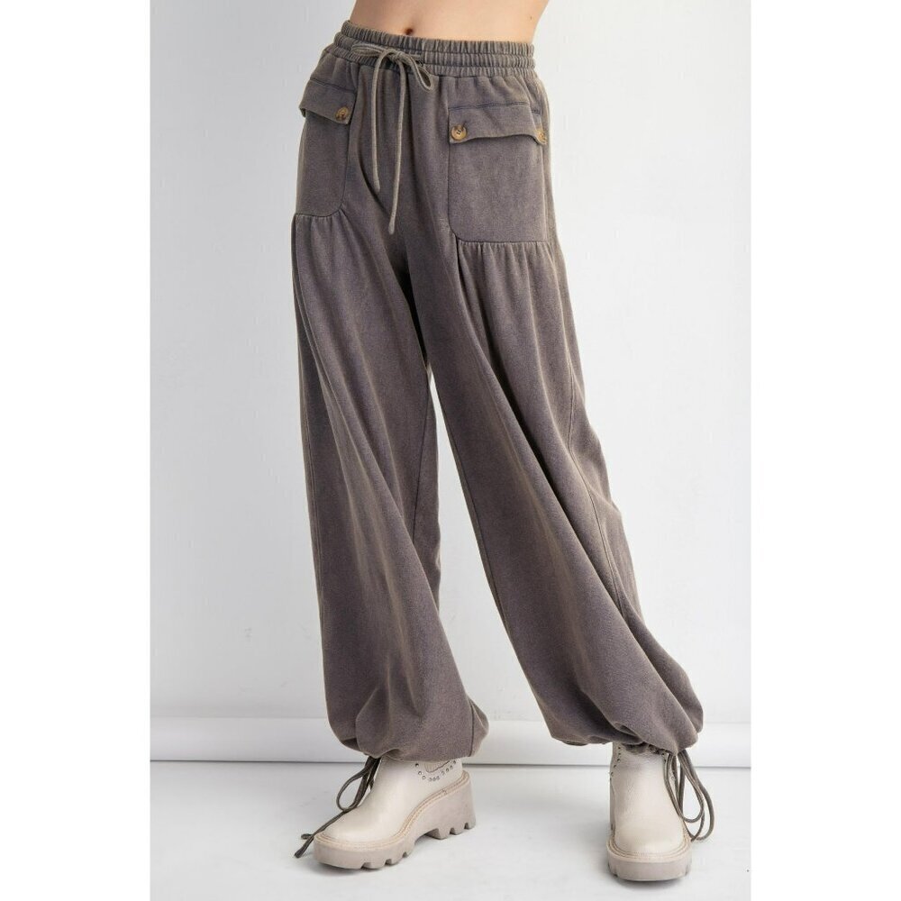 Ready For Takeoff Mineral Washed Terry Knit Pants in Ash Blue - Picture 6 of 9